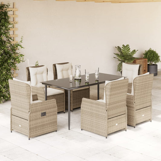 Set da Pranzo da Giardino 7 pz con Cuscini Beige in Polyrattan - homemem39