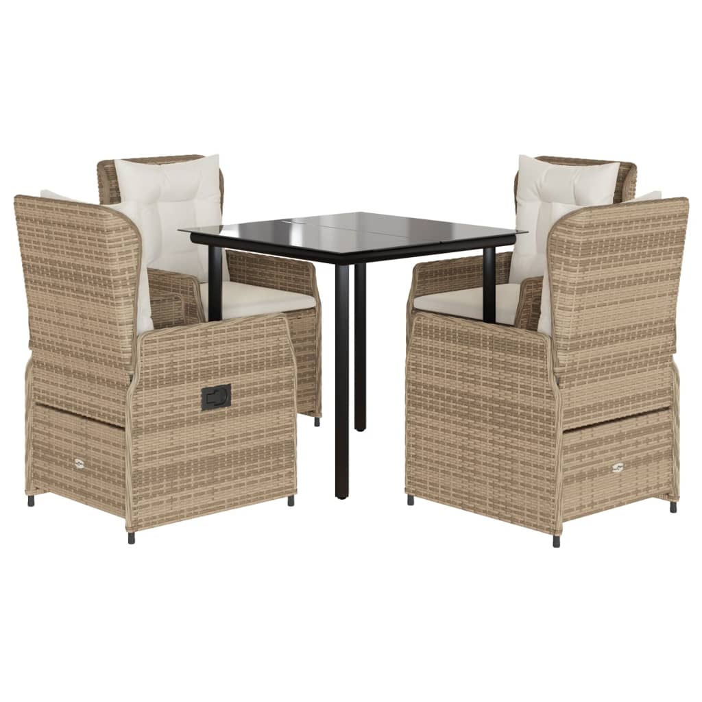 Set da Pranzo da Giardino 5 pz con Cuscini Beige in Polyrattan - homemem39