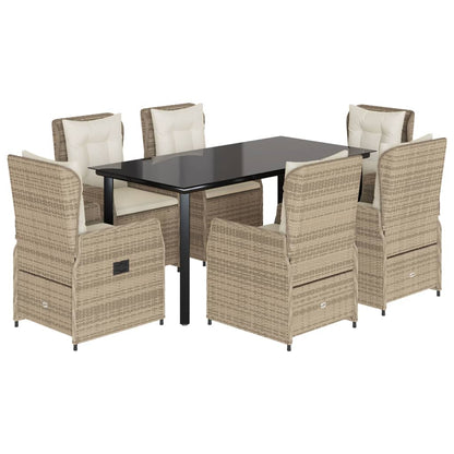 Set da Pranzo da Giardino 7 pz con Cuscini Beige in Polyrattan | homemem39