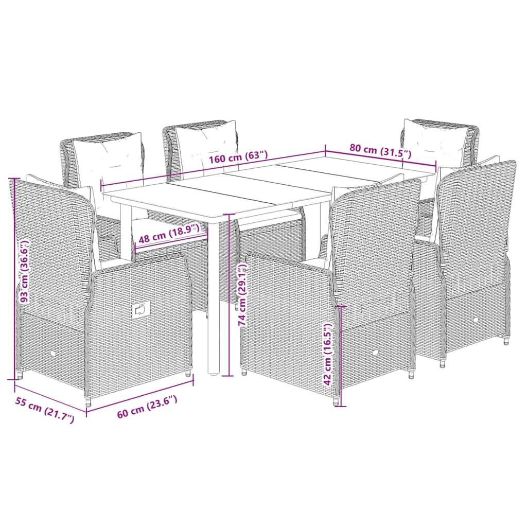 Set da Pranzo da Giardino 7 pz con Cuscini Beige in Polyrattan | homemem39