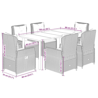 Set da Pranzo da Giardino 7 pz con Cuscini Beige in Polyrattan | homemem39