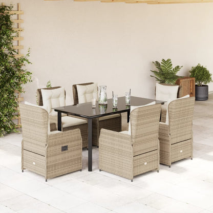 Set da Pranzo da Giardino 7 pz con Cuscini Beige in Polyrattan | homemem39