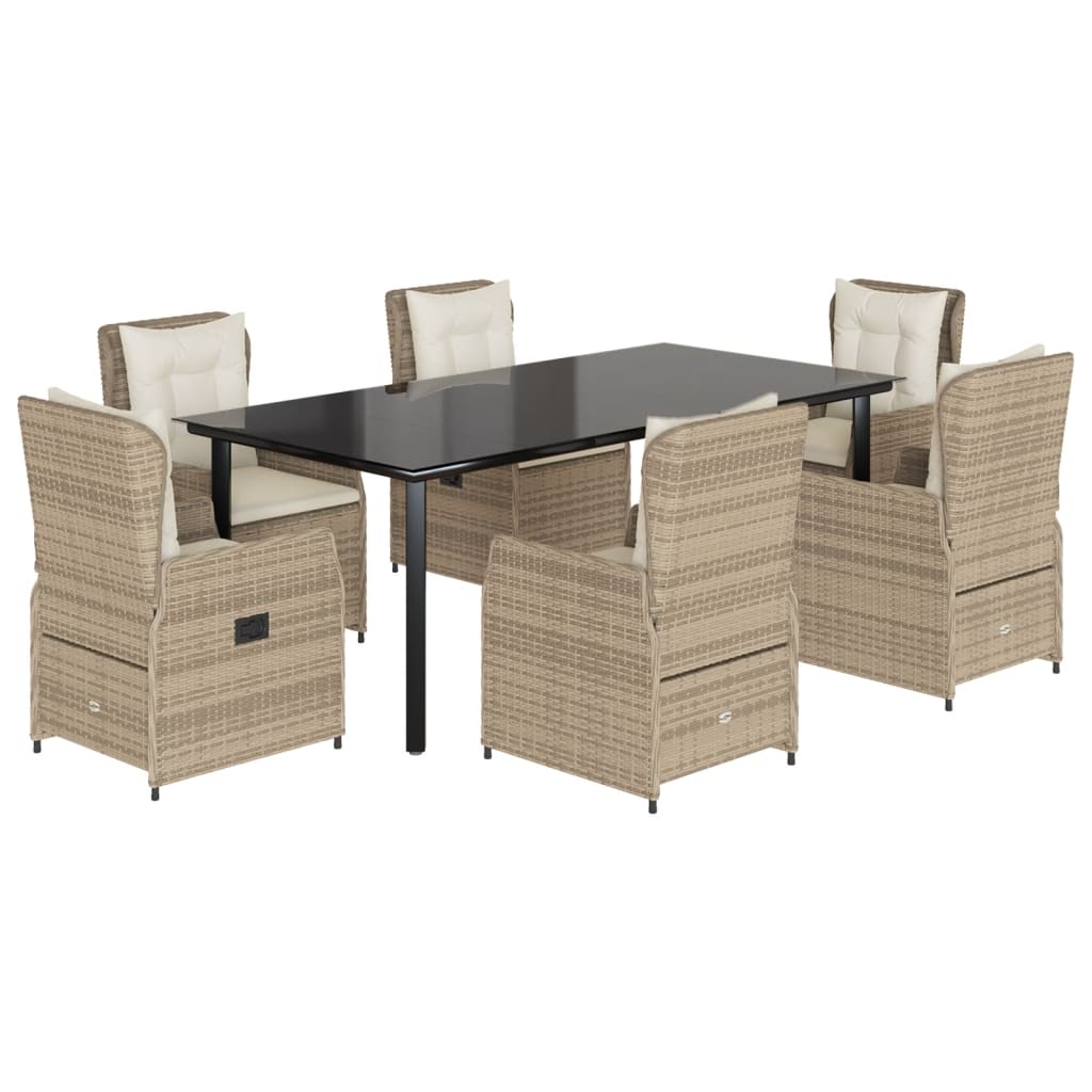 Set da Pranzo da Giardino 7 pz con Cuscini Beige in Polyrattan - homemem39