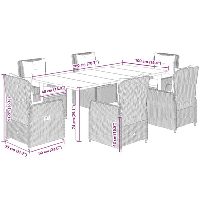 Set da Pranzo da Giardino 7 pz con Cuscini Beige in Polyrattan | homemem39