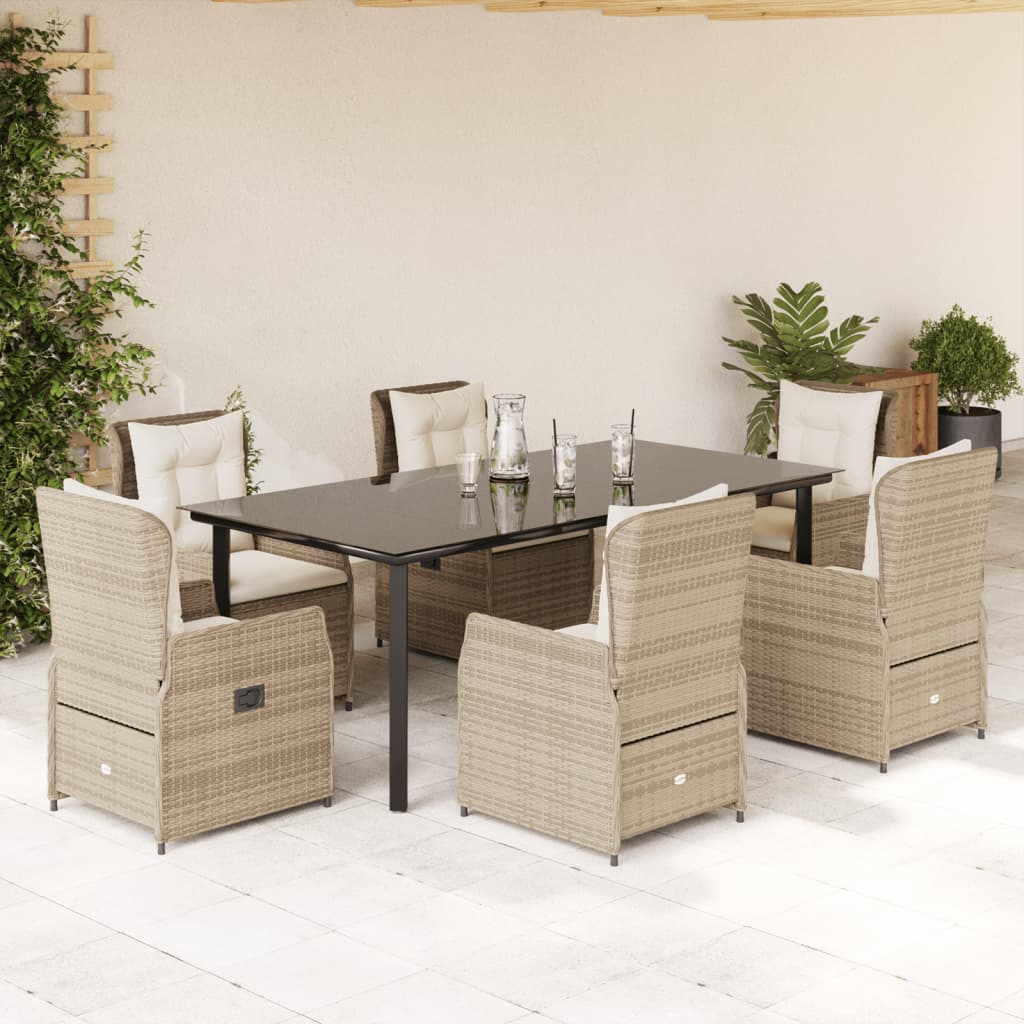 Set da Pranzo da Giardino 7 pz con Cuscini Beige in Polyrattan - homemem39