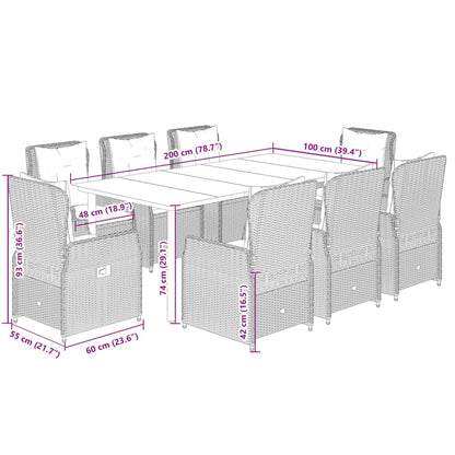 Set da Pranzo da Giardino 9 pz con Cuscini Beige in Polyrattan | homemem39