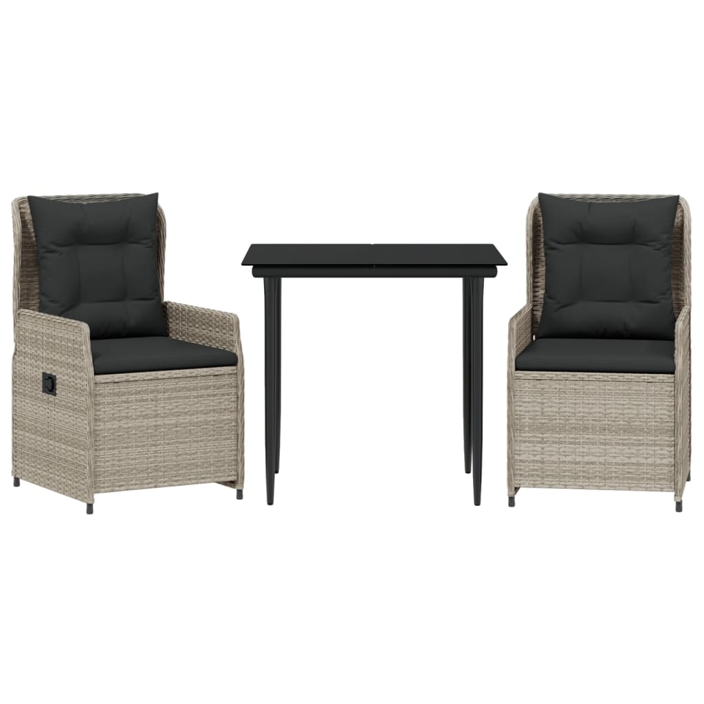 Set Pranzo da Giardino 3pz con Cuscini Grigio Chiaro Polyrattan - homemem39