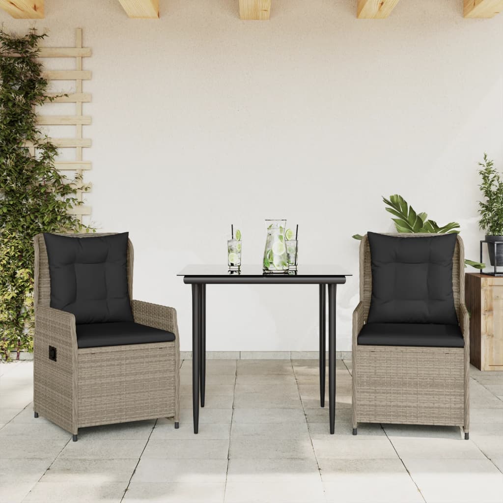 Set Pranzo da Giardino 3pz con Cuscini Grigio Chiaro Polyrattan - homemem39