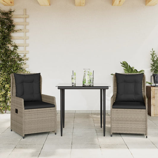 Set Pranzo da Giardino 3pz con Cuscini Grigio Chiaro Polyrattan - homemem39