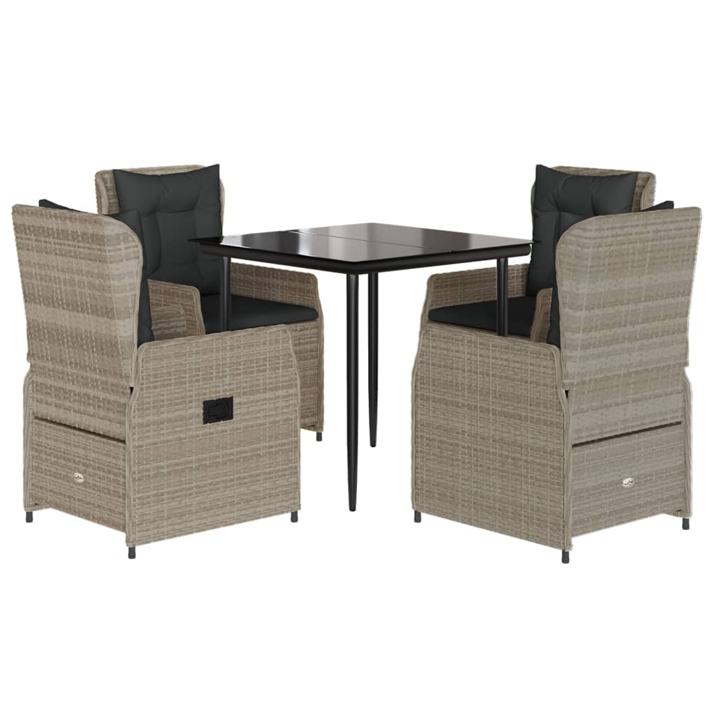 Set Pranzo da Giardino 5pz con Cuscini Grigio Chiaro Polyrattan | homemem39