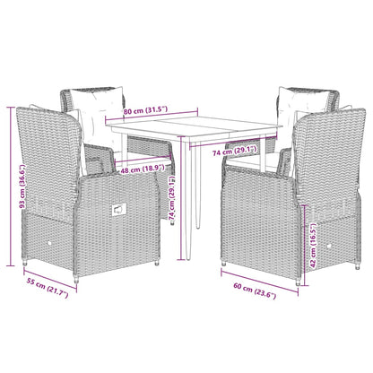 Set Pranzo da Giardino 5pz con Cuscini Grigio Chiaro Polyrattan | homemem39