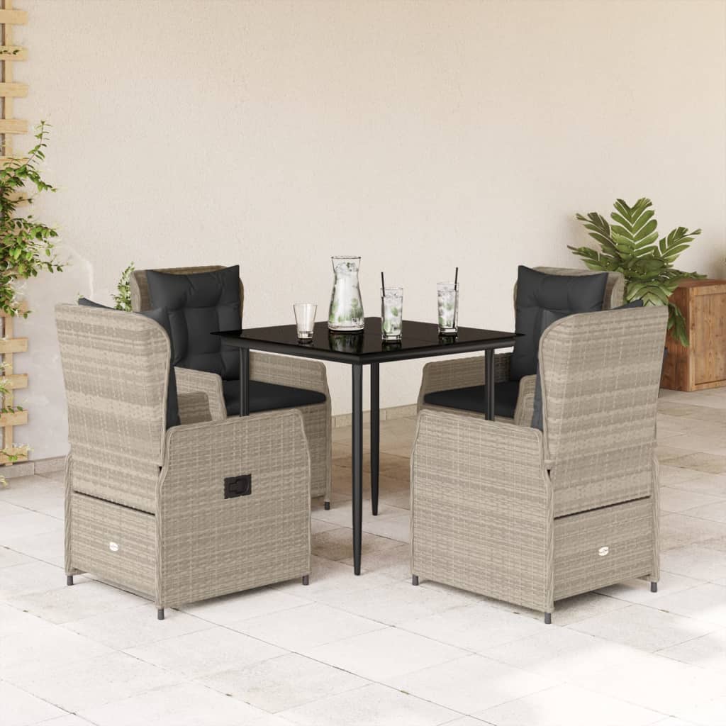 Set Pranzo da Giardino 5pz con Cuscini Grigio Chiaro Polyrattan | homemem39