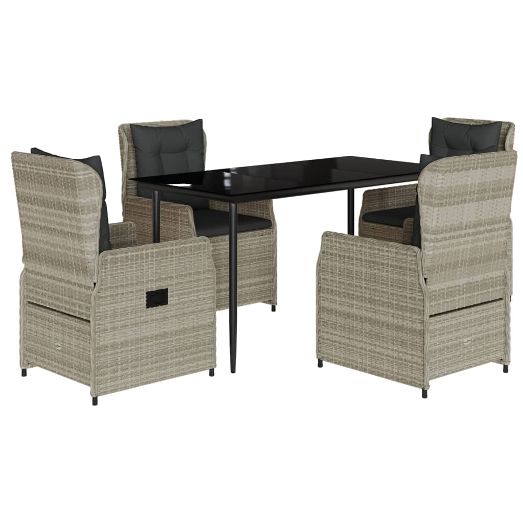 Set Pranzo da Giardino 5pz con Cuscini Grigio Chiaro Polyrattan - homemem39