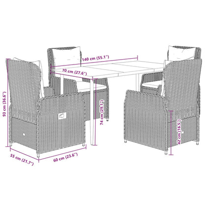 Set Pranzo da Giardino 5pz con Cuscini Grigio Chiaro Polyrattan | homemem39