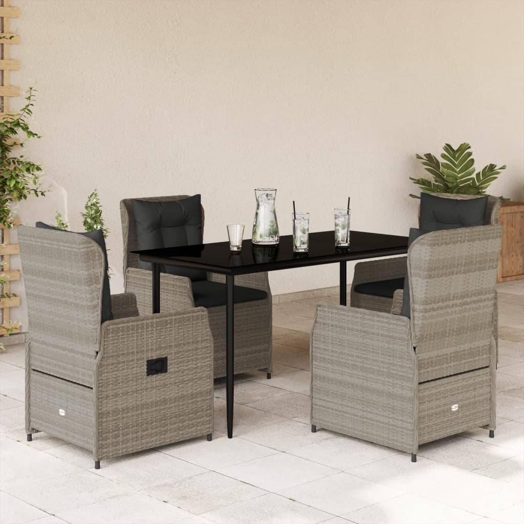 Set Pranzo da Giardino 5pz con Cuscini Grigio Chiaro Polyrattan | homemem39