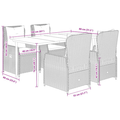 Set Pranzo da Giardino 5pz con Cuscini Grigio Chiaro Polyrattan | homemem39