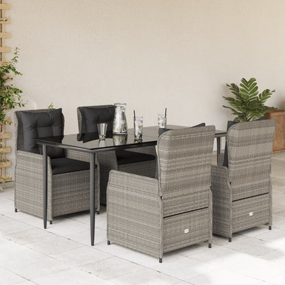 Set Pranzo da Giardino 5pz con Cuscini Grigio Chiaro Polyrattan | homemem39