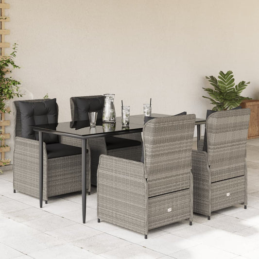 Set Pranzo da Giardino 5pz con Cuscini Grigio Chiaro Polyrattan - homemem39