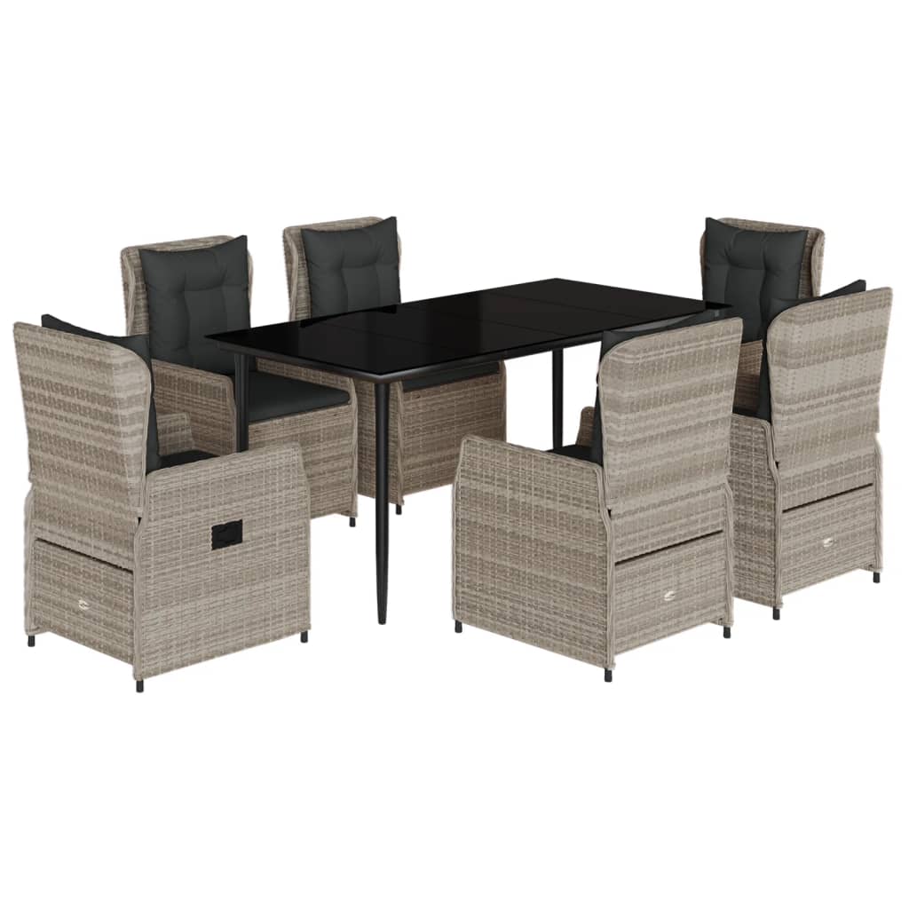 Set da Pranzo da Giardino 7 pz Cuscini Polyrattan Grigio Chiaro - homemem39