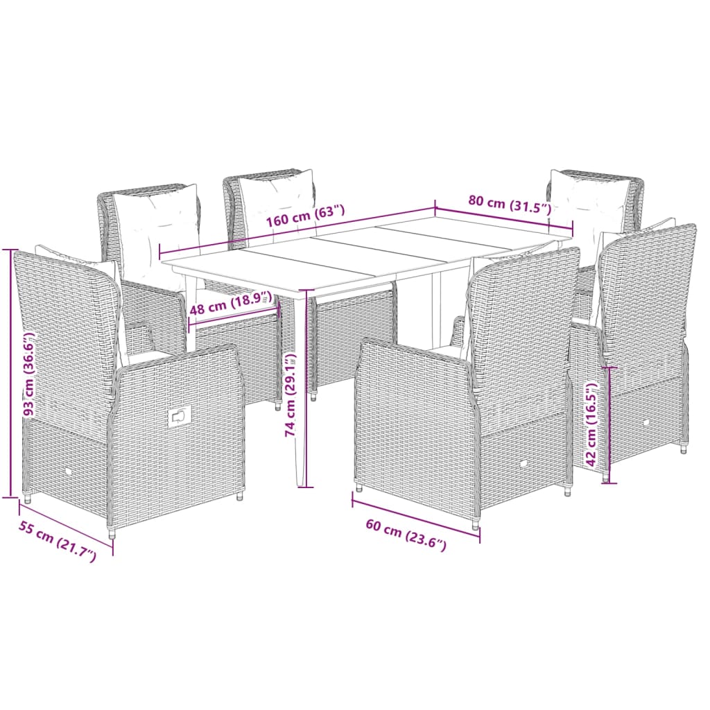 Set da Pranzo da Giardino 7 pz Cuscini Polyrattan Grigio Chiaro | homemem39