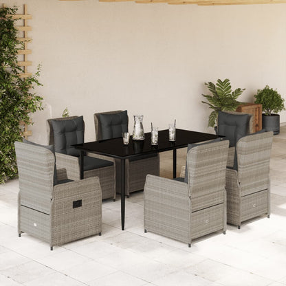 Set da Pranzo da Giardino 7 pz Cuscini Polyrattan Grigio Chiaro | homemem39