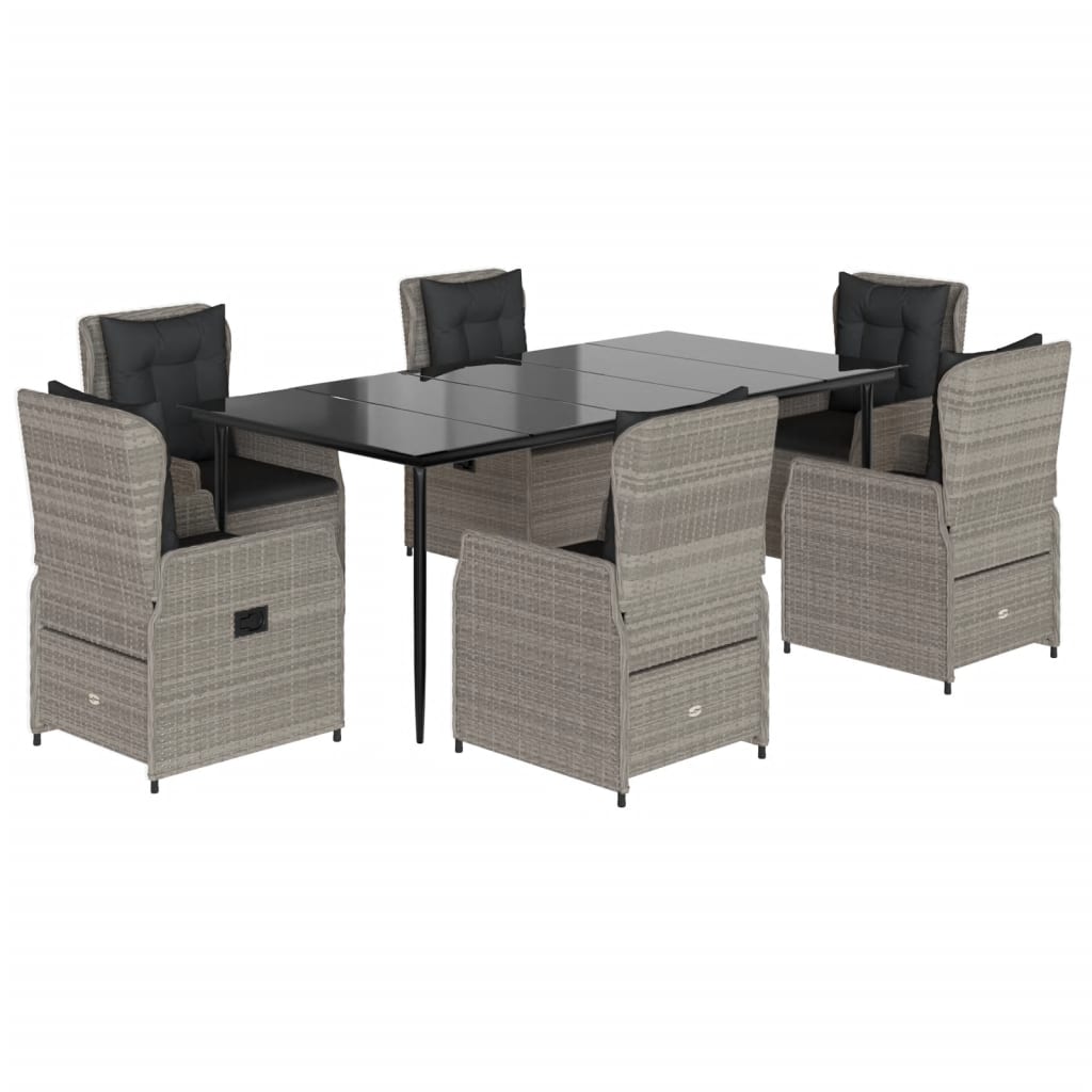 Set da Pranzo da Giardino 7 pz Cuscini Polyrattan Grigio Chiaro - homemem39