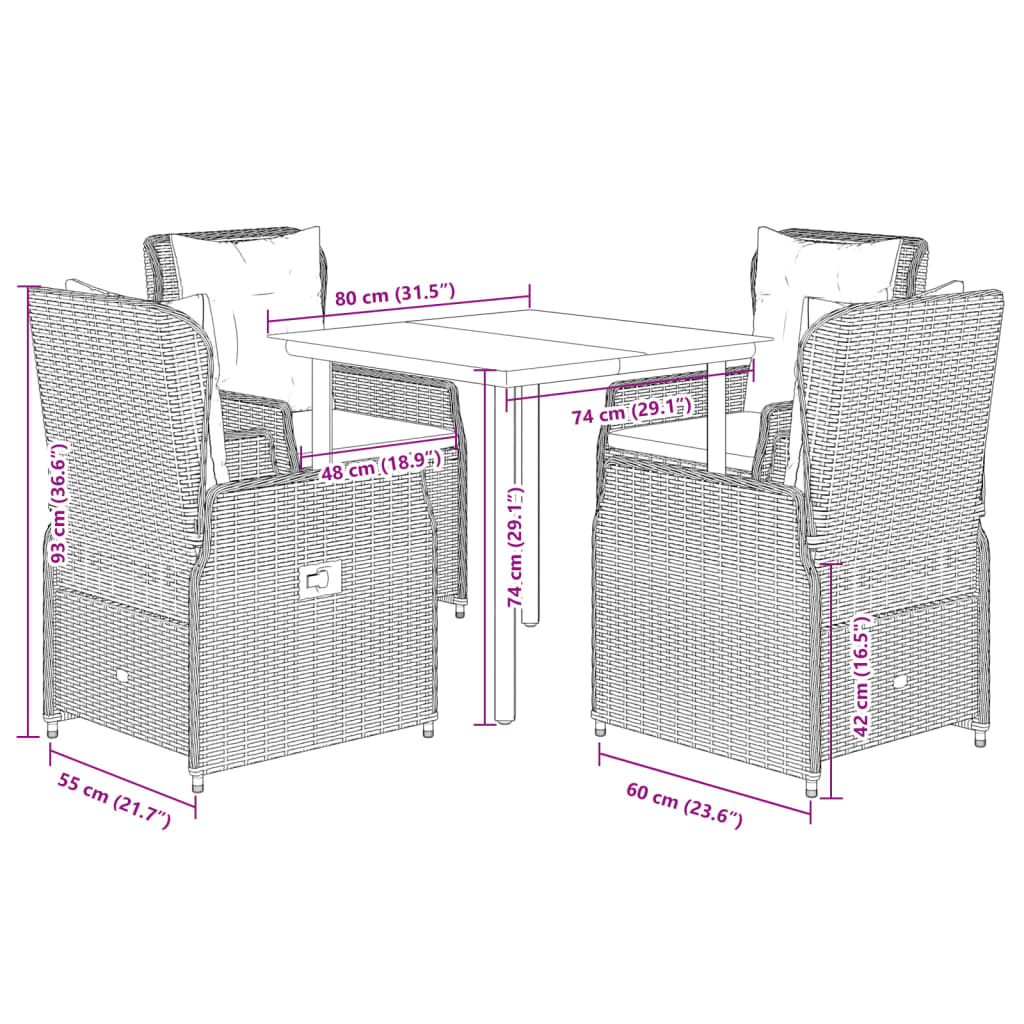 Set Pranzo da Giardino 5pz con Cuscini Grigio Chiaro Polyrattan | homemem39