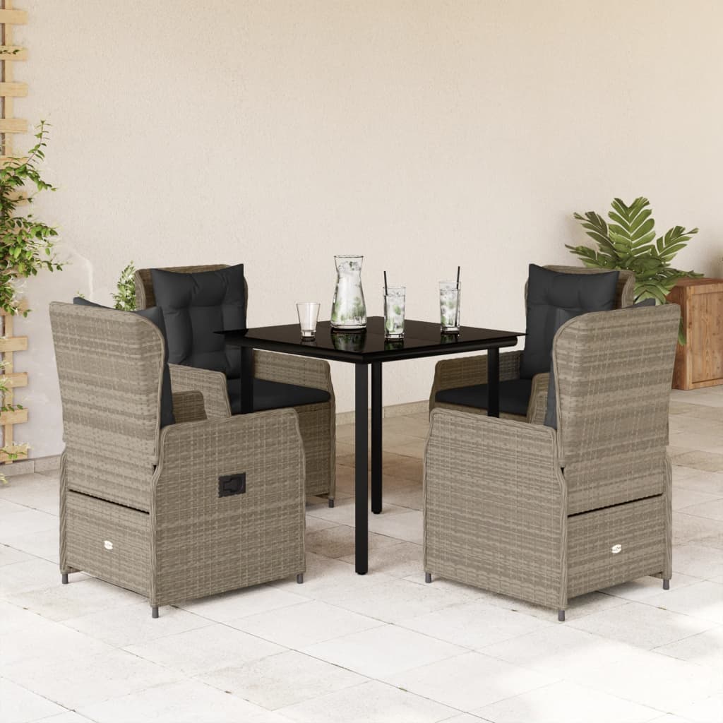 Set Pranzo da Giardino 5pz con Cuscini Grigio Chiaro Polyrattan | homemem39