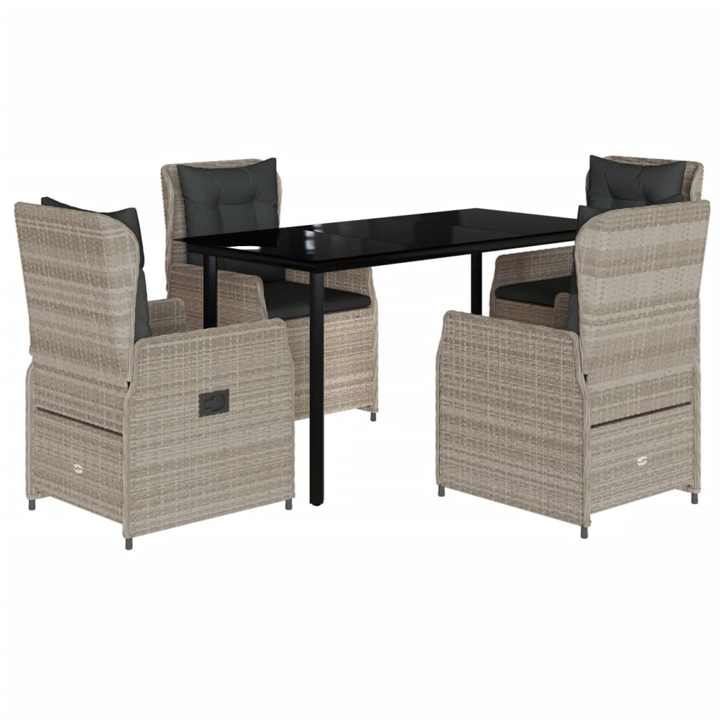 Set Pranzo da Giardino 5pz con Cuscini Grigio Chiaro Polyrattan - homemem39