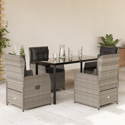Set Pranzo da Giardino 5pz con Cuscini Grigio Chiaro Polyrattan | homemem39
