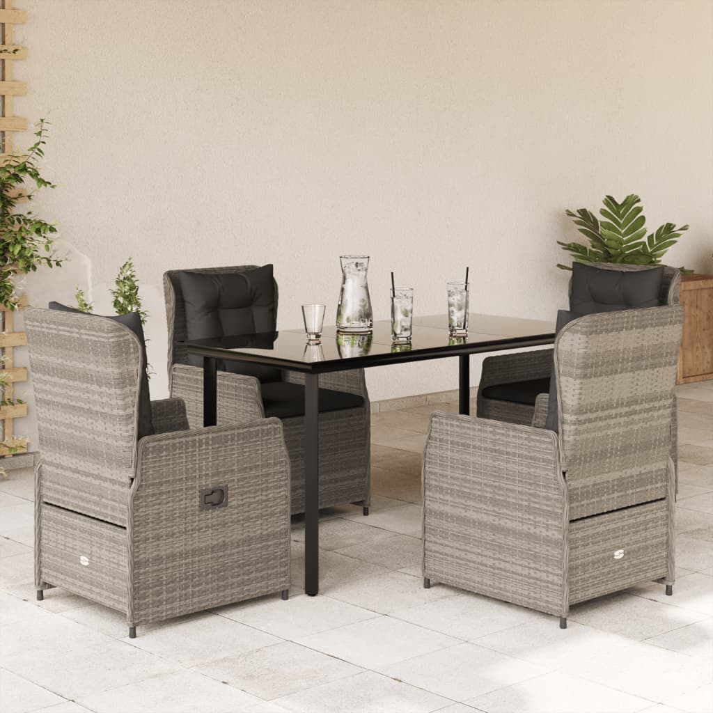 Set Pranzo da Giardino 5pz con Cuscini Grigio Chiaro Polyrattan - homemem39