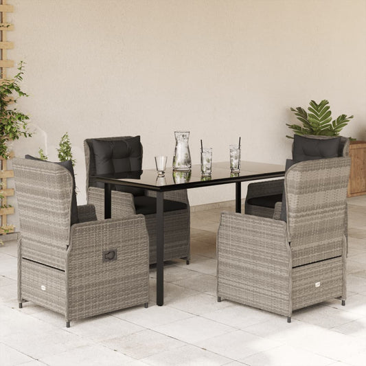 Set Pranzo da Giardino 5pz con Cuscini Grigio Chiaro Polyrattan - homemem39