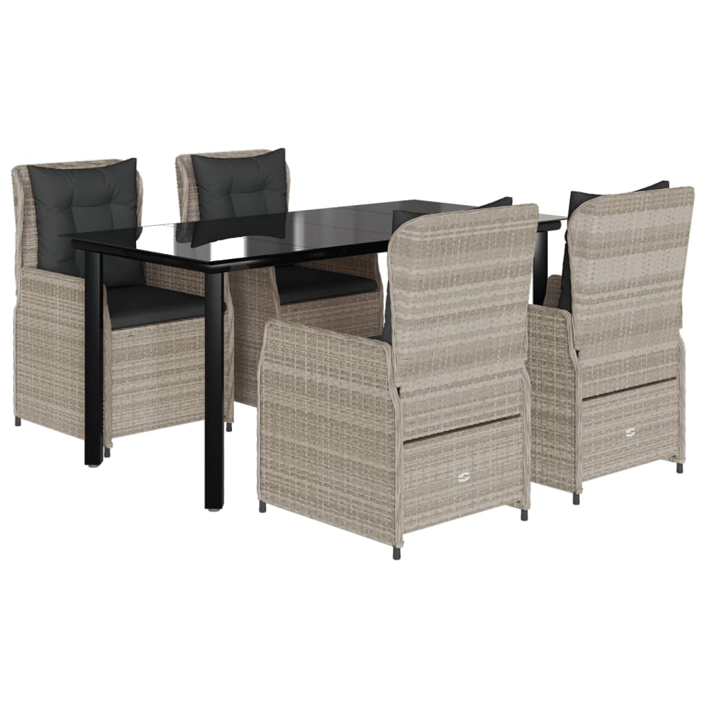 Set Pranzo da Giardino 5pz con Cuscini Grigio Chiaro Polyrattan - homemem39