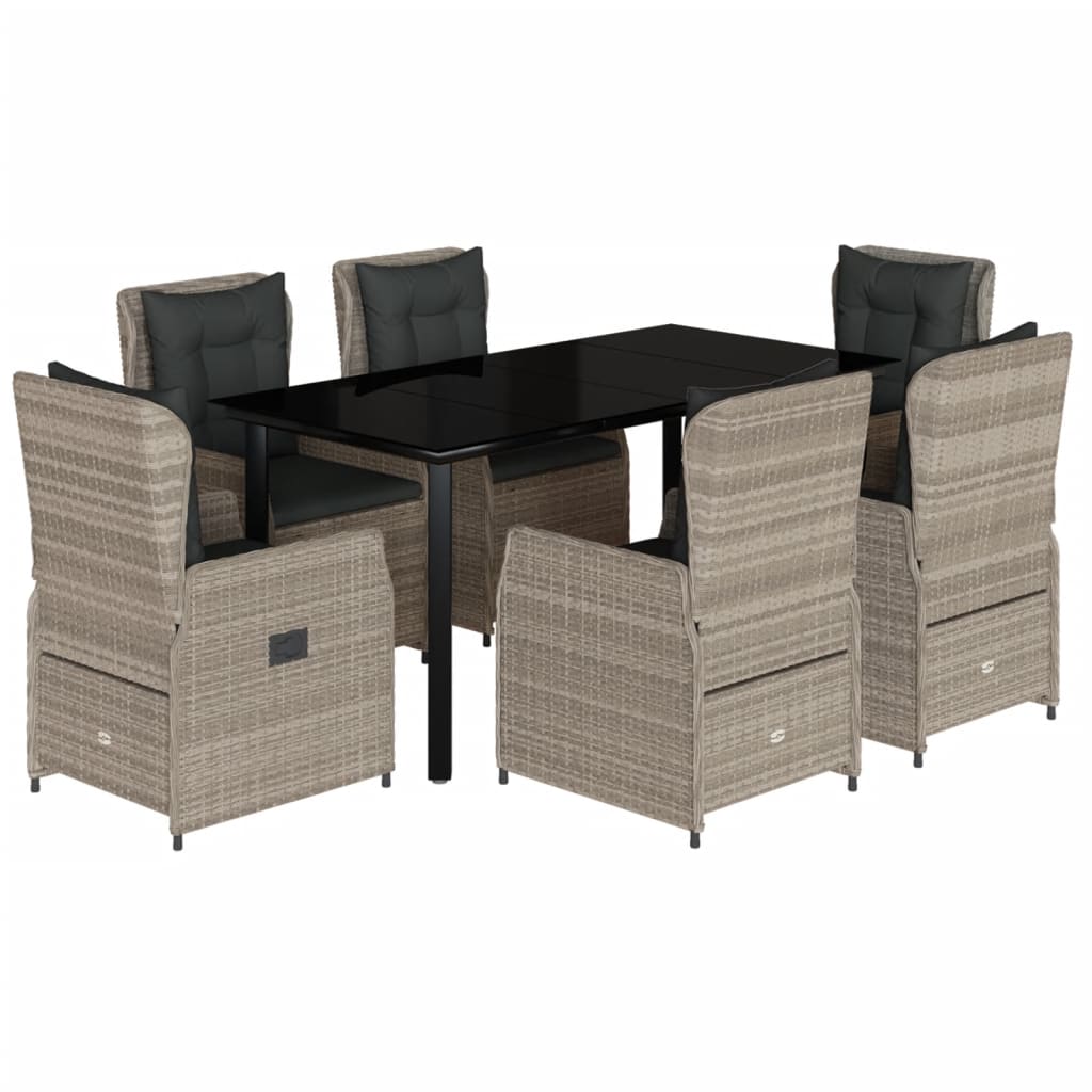Set da Pranzo da Giardino 7 pz Cuscini Polyrattan Grigio Chiaro | homemem39