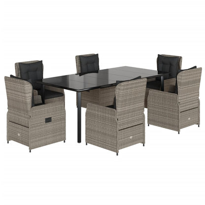 Set da Pranzo da Giardino 7 pz Cuscini Polyrattan Grigio Chiaro | homemem39