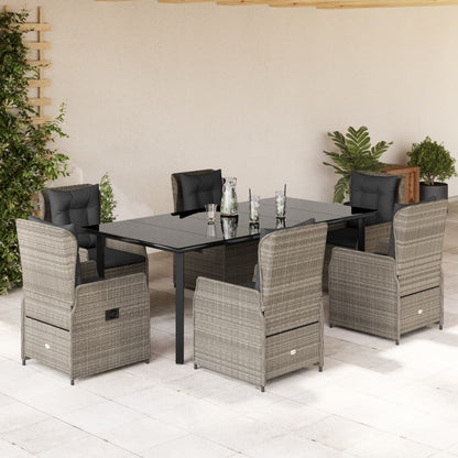 Set da Pranzo da Giardino 7 pz Cuscini Polyrattan Grigio Chiaro | homemem39