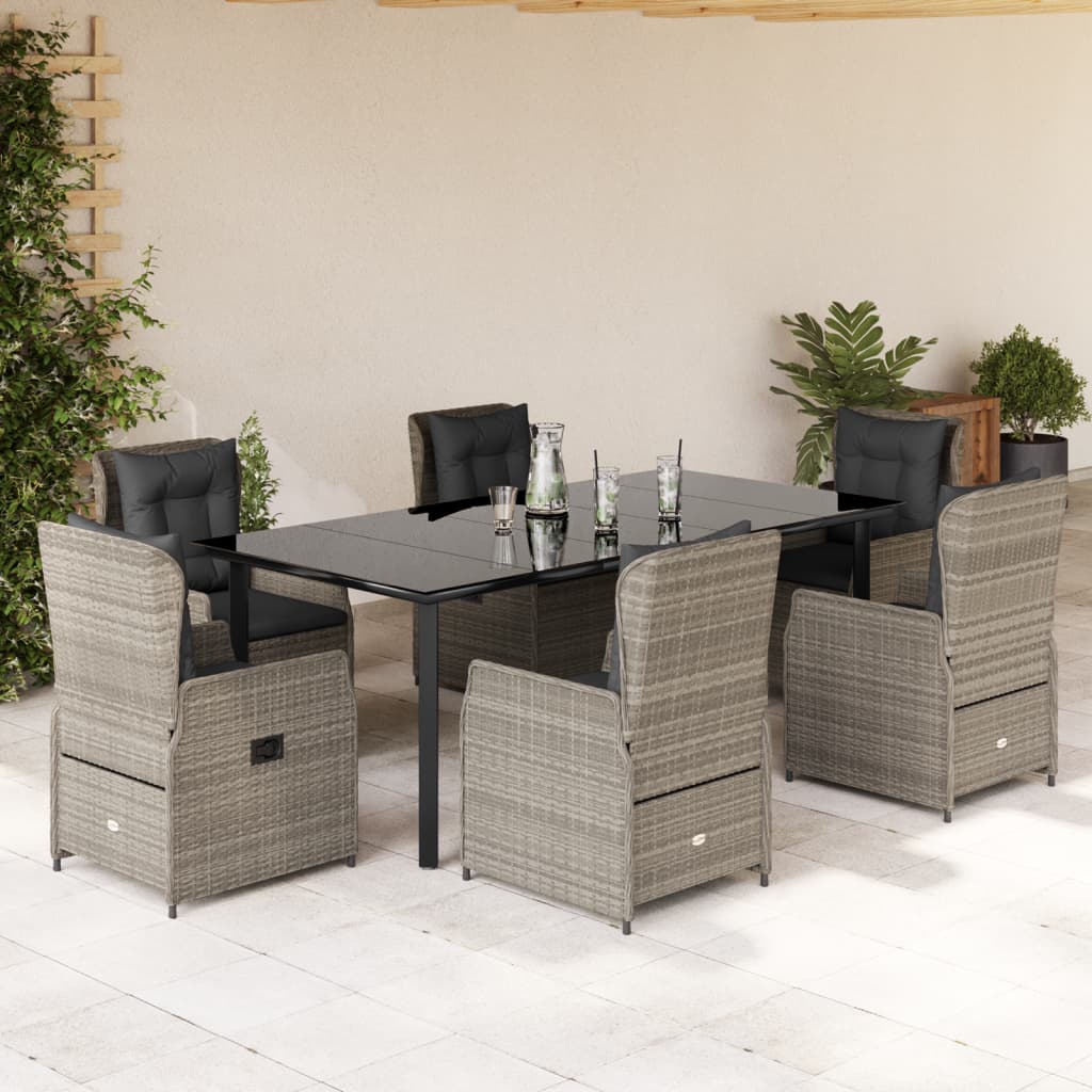 Set da Pranzo da Giardino 7 pz Cuscini Polyrattan Grigio Chiaro - homemem39
