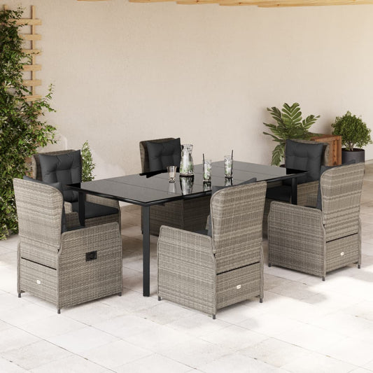Set da Pranzo da Giardino 7 pz Cuscini Polyrattan Grigio Chiaro - homemem39