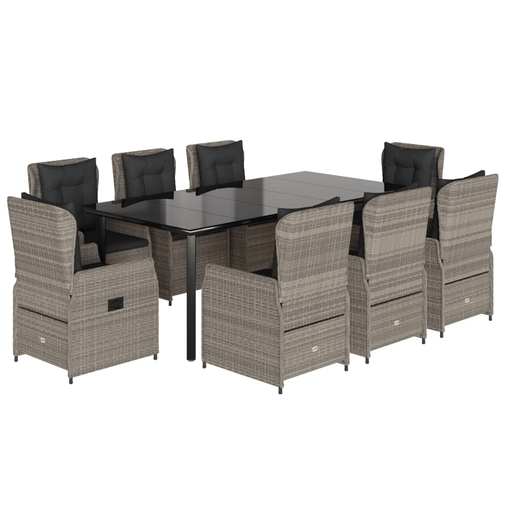 Set Pranzo da Giardino 9pz con Cuscini Grigio Chiaro Polyrattan - homemem39