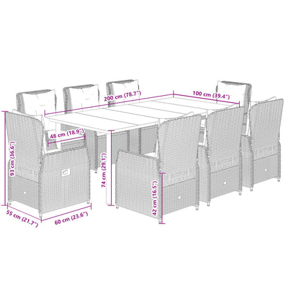 Set Pranzo da Giardino 9pz con Cuscini Grigio Chiaro Polyrattan | homemem39