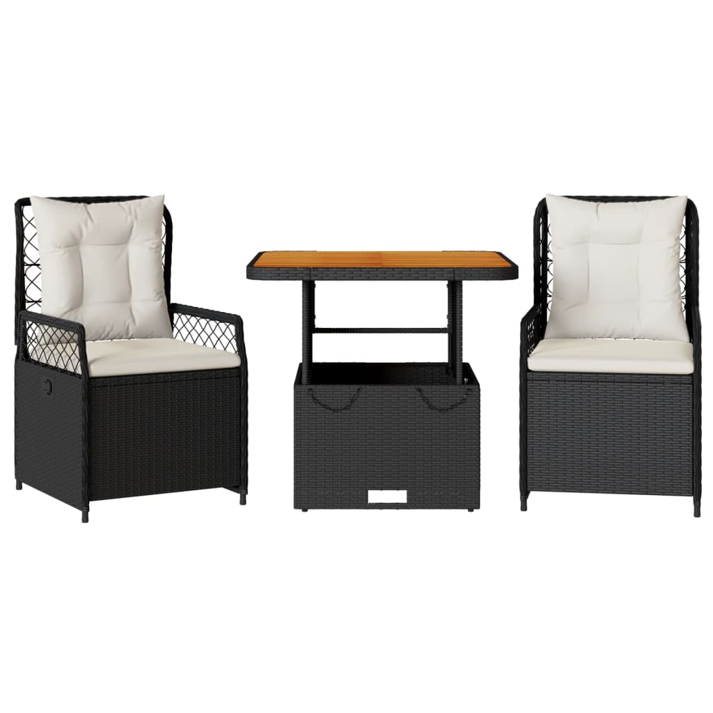 Set da Pranzo da Giardino 3 pz con Cuscini Nero in Polyrattan | homemem39