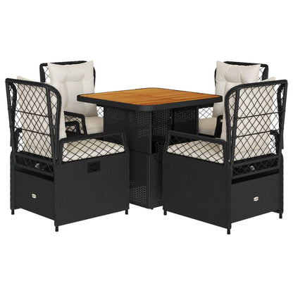 Set da Pranzo da Giardino 5 pz Nero con Cuscini in Polyrattan | homemem39