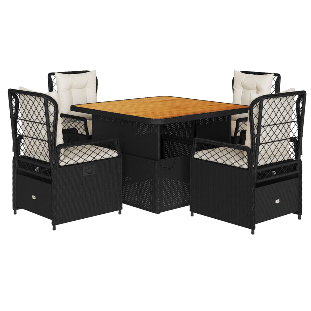 Set da Pranzo da Giardino 5 pz Nero con Cuscini in Polyrattan | homemem39