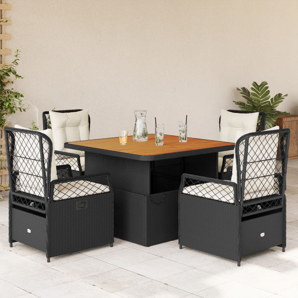 Set da Pranzo da Giardino 5 pz Nero con Cuscini in Polyrattan | homemem39