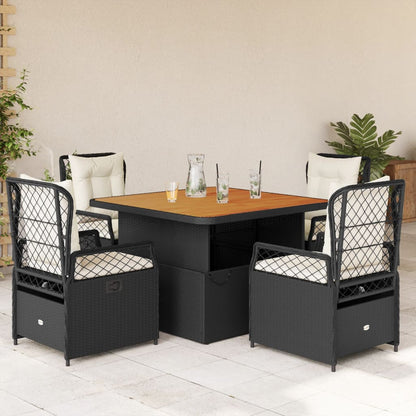 Set da Pranzo da Giardino 5 pz Nero con Cuscini in Polyrattan | homemem39