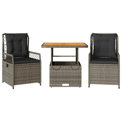 Set da Pranzo da Giardino 3 pz con Cuscini in Polyrattan Grigio | homemem39