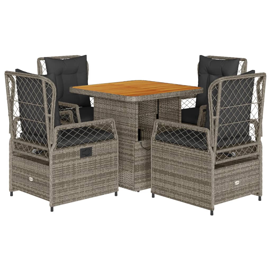Set da Pranzo da Giardino 5 pz con Cuscini in Polyrattan Grigio - homemem39