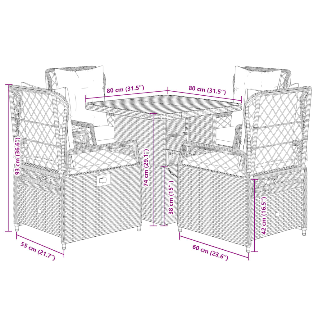 Set da Pranzo da Giardino 5 pz con Cuscini in Polyrattan Grigio | homemem39