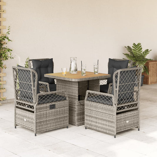 Set da Pranzo da Giardino 5 pz con Cuscini in Polyrattan Grigio - homemem39