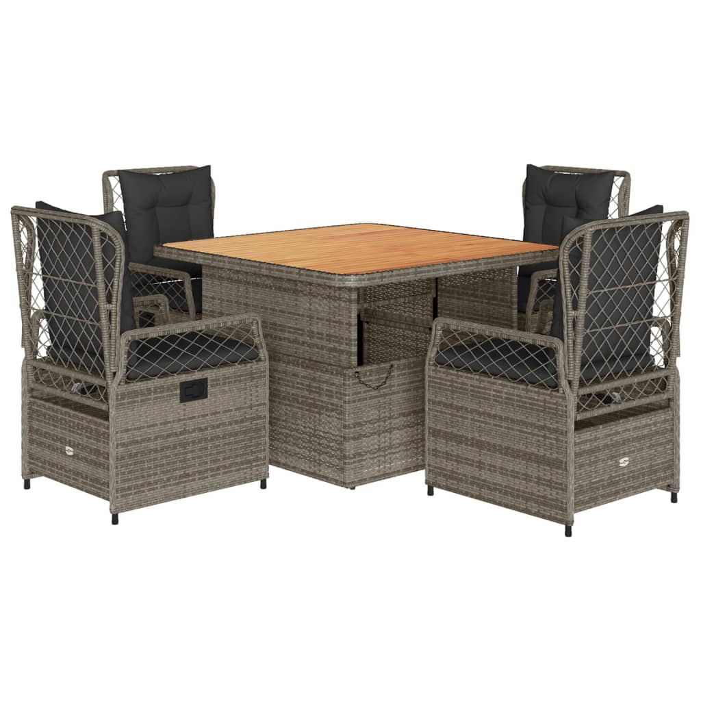 Set da Pranzo da Giardino 5 pz con Cuscini in Polyrattan Grigio | homemem39